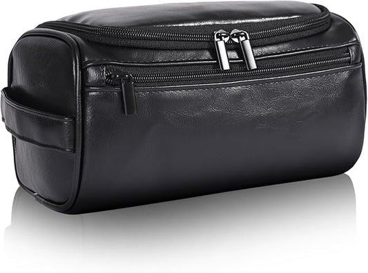 Toiletry Bag for Men, Hanging Travel Shaving Dopp Kit for Men and Women, Water-resistant Toiletries Organizer Bags, PU Leather Cosmetic Bags for Makeup Accessories (Black)