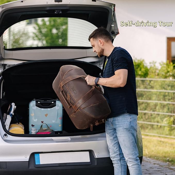 Masa Kawa Leather Duffle Bags for Men Travel Gym Cowhide Weekender Overnight 30L Carry on Luggage Duffel Bag with Dividers Toiletry Wet Pocket, Vintage Brown