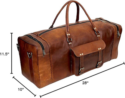 Leather Duffle Bag for Men Luggage Handmade Travel Bag Carry On Luggage Weekender Bags Overnight Gym Sports Cabin Holdall Bag For Airplanes Men And Women (28 Inch Brown)