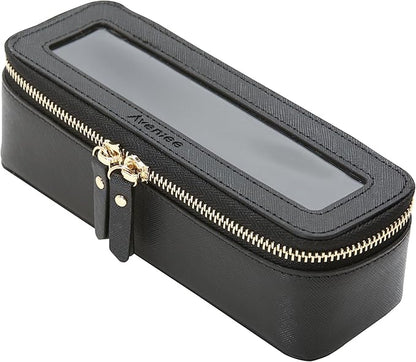 Aveniee Clear Makeup Brush Bag,Slim Cosmetic Brush Holder,Small Toiletry Bag Mini Travel Case for Women,Thin Make up Bags with Dual Zipper,Cute Travel Essentials Organizer,Black