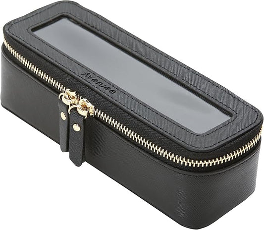 Aveniee Clear Makeup Brush Bag,Slim Cosmetic Brush Holder,Small Toiletry Bag Mini Travel Case for Women,Thin Make up Bags with Dual Zipper,Cute Travel Essentials Organizer,Black