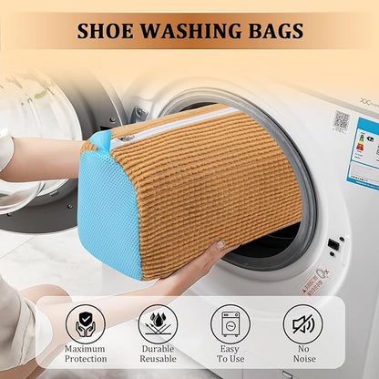 2 Pcs Shoe Washing Machine Bag Sneaker Laundry Bags For washers, Cleaned 360° Mesh Pouch Reusable & Durable Laundry Shoe Bag Side Zipper, Suitable for Washing Machine and Dryer(Light Brown)