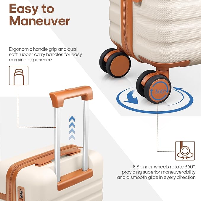 Luggage Sets 5 Piece, Carry On Luggage 20In With Spinner Wheels, Hardside Suitcase Set with TSA Lock,Durable Checked Large Suitcase With Travel Backpack for Men- 20in/24in/28in (Beige, 5 piece set)