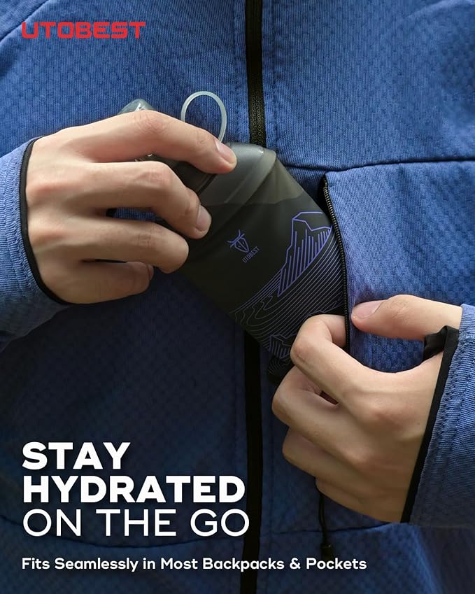 200ml Soft Flask, 2 Pack Flexible TPU Hydration Water Bottle, Collapsible with 28mm Caliber for Running, Hiking, Cycling, Climbing, and Marathon Purple