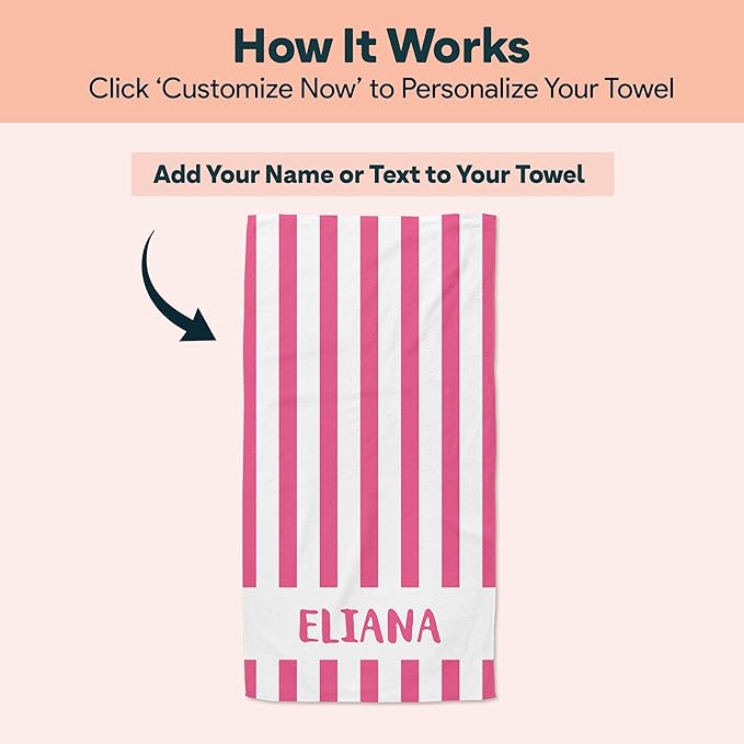 Ships Next Day - Personalized Beach Towel for Kids & Adults - Printed in USA - Custom Towels with Picture and Text - Quick Dry Pool Towels - Cotton/Poly Blend - 30" x 60" - Cabana Stripes