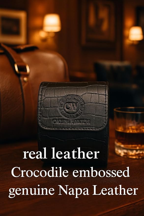 Genuine Napa Leather Watch Roll Travel Case for 3 Watches - Travel Watch Rolls and Leather Watch Display Cases with Velvet Interior - Watch Storage Organizer Men's (Blac - Single)