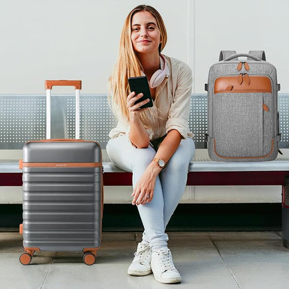 UKEIN Luggage Sets 3 Piece, PC Hardside LargeLuggage 28 Inch With Spinner Wheels with TSA Lock, Checked Suitcase Set With Travel Backpack for Men (Grey, 3 piece set (28inch))