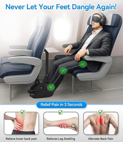 Portable Airplane Foot Hammock(Memory Foam)-Ultimate Comfort Bundle w/Sleep Mask & Ear Plugs, Foot Hammock for Plane Travel Essentials to Relax Your Feet, Airplane Foot Rest Perfect for Long Flight