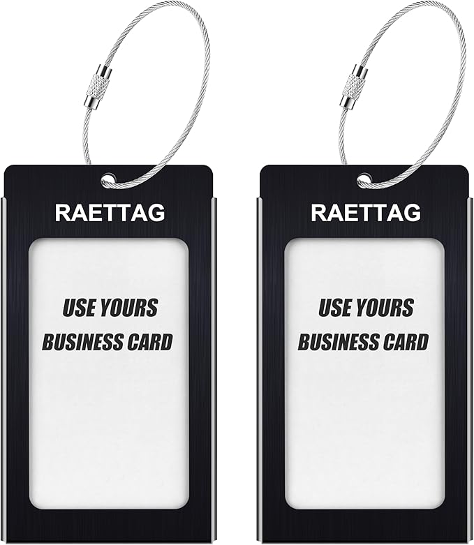 Luggage Tags Metal Suitcase Tags Travel Bag ID Identifier Luggage Tag (Black 2-Pack)