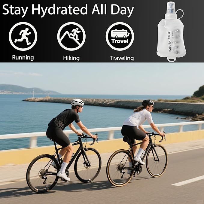 CLINTT 250ml Soft Flask, Foldable Running Water Bottle, TPU Folding Soft Water Flask, BPA-Free Collapsible Flask for Hydration Pack Running Vest, Cycling, Climbing, Hiking - 2Pcs, White