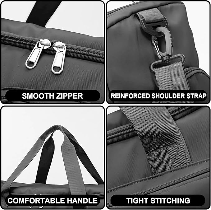 Gym Bag for Women Men, Travel Duffle Bag Large Capacity Carry On Weekender Bag With Shoe Compartment Gym Tote Dry Wet Separation Duffel Bag with Makeup Bag, Black