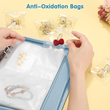 Jewelry Travel Organizer Case, PU Leather Portable Jewelry Storage Book with Transparent Pockets Zipper Bag for Necklaces, Earrings, Bracelets(48 Grids+48 Thicken PVC Bags),WatercolourBlossoms