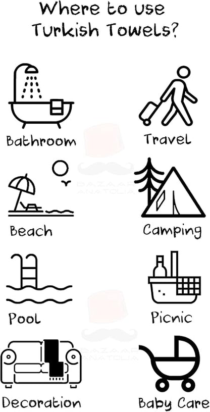 Bazaar Anatolia Turkish Beach Towel – 100% Cotton, Quick Dry, Sand Free Striped Towel for Bathroom and Camping – Oversized 71x39 Inches – Arpa Dark Blue