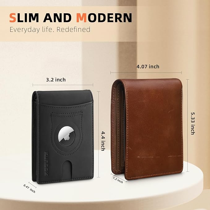 RUNBOX AirTag-Wallet-Mens-Slim-RFID Blocking Wallets Leather with Bill Compartment Air Tag Bifold Card Holder Wallet Gifts for Men Dad