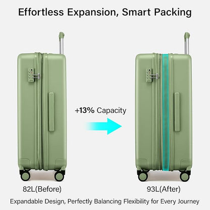 Hanke Expandable 26 Inch Luggage with Spinner Wheels, Hardside Large Suitcase, All-PC Hard Shell Travel Luggage, TSA Lock, Lightweight Durable Checked-Medium (Bamboo Green, 93L)