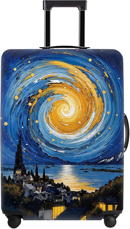 Art Print Travel Suitcase Cover – Starry Night Style Waterproof Luggage Cover and Stretchable Suitcase Protector for Checked Bags,Fits 24"-26" Luggage,M