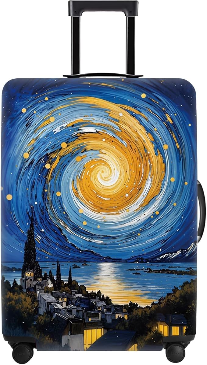 Art Print Travel Suitcase Cover – Starry Night Style Waterproof Luggage Cover and Stretchable Suitcase Protector for Checked Bags,Fits 28"-30" Luggage,L