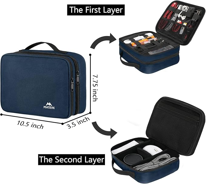 MATEIN Electronics Organizer Travel Case, Water Resistant Portable Travel Cord Organizer for Earphone, Power Bank, and Flash Drive, Universal Carry Case for Cables, Tech Gifts for Men, Navy Blue