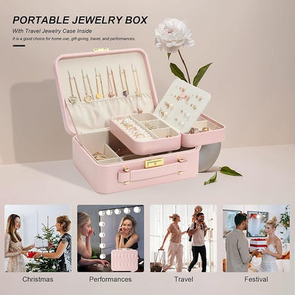 Large Jewelry Travel Case, Jewelry Case for Necklaces Large Jewelry Case Jewelry Box for Women Girls. (Pink)