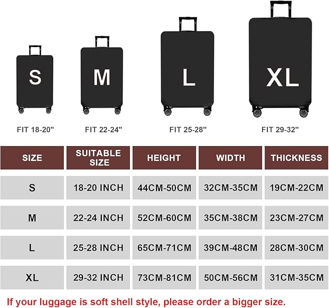 WUJIAONIAO Travel Luggage Cover Baggage Suitcase Cover Protector Skins 18-32 Inch (Pure Black, L (for 25-28 inch luggage))