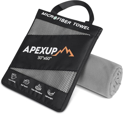 APEXUP Microfiber Travel Towel, Ultra Absorbent Quick Dry Towels, Lightweight Gym Sports Camping Towel for Workout, Yoga, Beach, Shower, Swimming (60"×30", Gray)