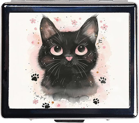 7 Days Chromed Shiny Silver Pill Organizer with Mirror Inside Has 8 Separate Compartments Rectangle 7 Days Pill Box Pill Case (Cute Cat)