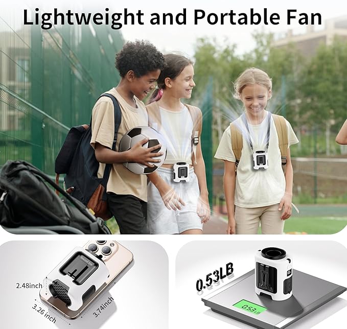 Socool Portable Waist Fan 5000mAh Rechargeable Mini Clip On Personal Fans with 13000RPM & 4 Adjustable Speeds, 25H Cooling Wearable Shirt Belt Hanging Neck Fan for Outdoor Working Jobsite (White)