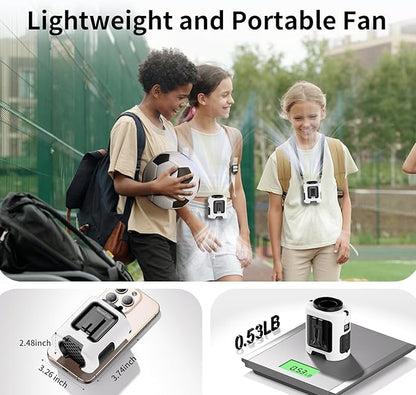 Socool Portable Waist Fan 5000mAh Rechargeable Mini Clip On Personal Fans with 13000RPM & 4 Adjustable Speeds, 25H Cooling Wearable Shirt Belt Hanging Neck Fan for Outdoor Working Jobsite (White)