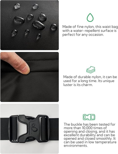 WATERFLY Fanny Pack Waist Packs: Large Crossbody Fanny Packs for Women Men with 5 Zipper Pockets Adjustable Strap Waist Bags Hip Pack for Traveling Cycling Running Hiking-Black