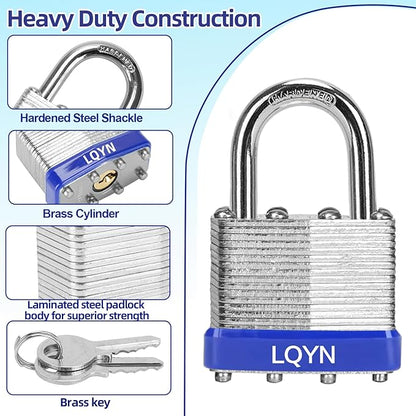 Padlocks with Same Key, LQYN 6 Pcs Laminated Keyed Padlock (1-9/16", 40mm), Keyed Alike Locks, Normal Shackle, for Storage Locker, Hasp Latch, Toolbox, Sheds