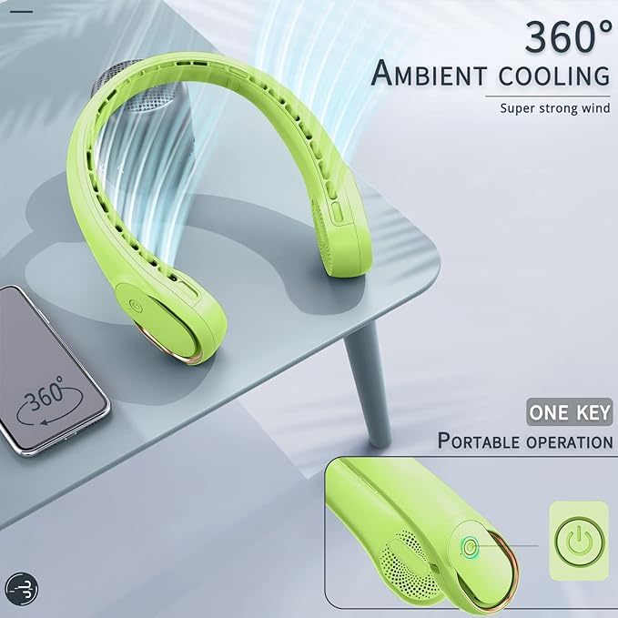 Portable Neck Fan, Bladeless Neck Fan, USB Rechargeable Personal Fan, 4000 mAh Battery Operated Wearable Fan, 3 Speeds Adjustable,Faster Cooling, Ultra Quiet, Suitable for Home, Office, Sports