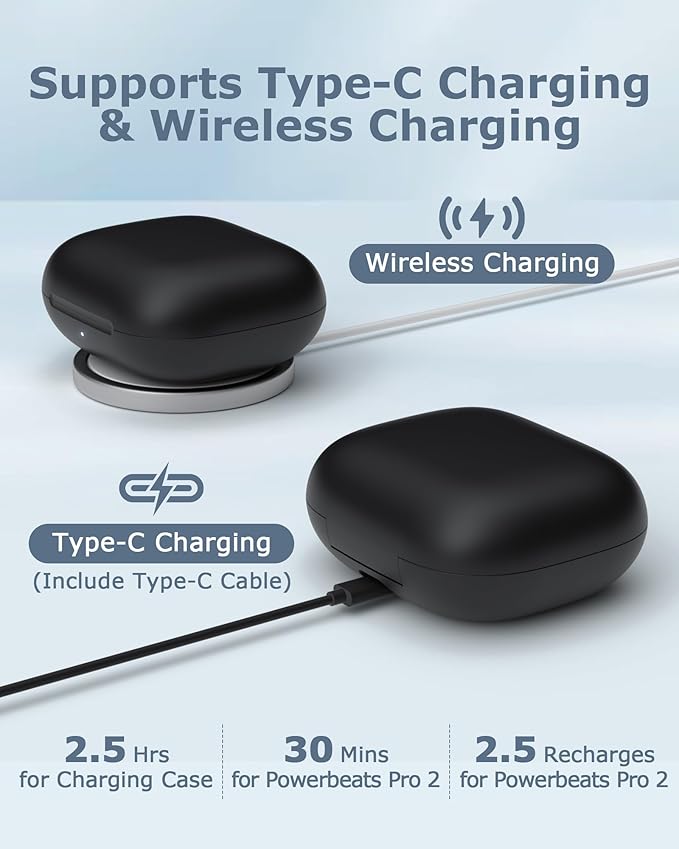 Charging Case Replacement Compatible with Powerbeats Pro 2-600mAh Battery Portable Wireless Charger Case with Bluetooth Pairing