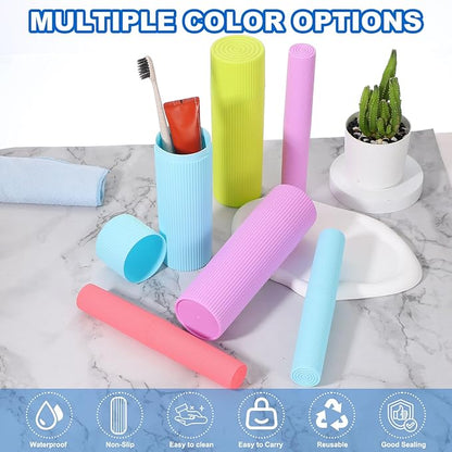 uxcell 2Pcs Travel Toothbrush Case, 7.9x2.4x2.4 Portable Travel Toothbrush Holder with Stripe, Plastic Toothpaste Container for Bathroom, Gym, Business Trip, Camping, Purple