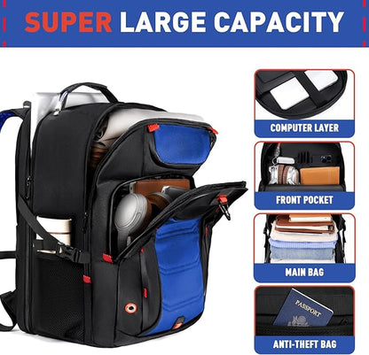 Z-MGKISS Large Travel Backpack for Men, 18.4 Inch Laptop backpack, TSA Flight Approved, Water Resistant, Business Work Bag with USB Charging Port, Extra large Backpacks, Blue
