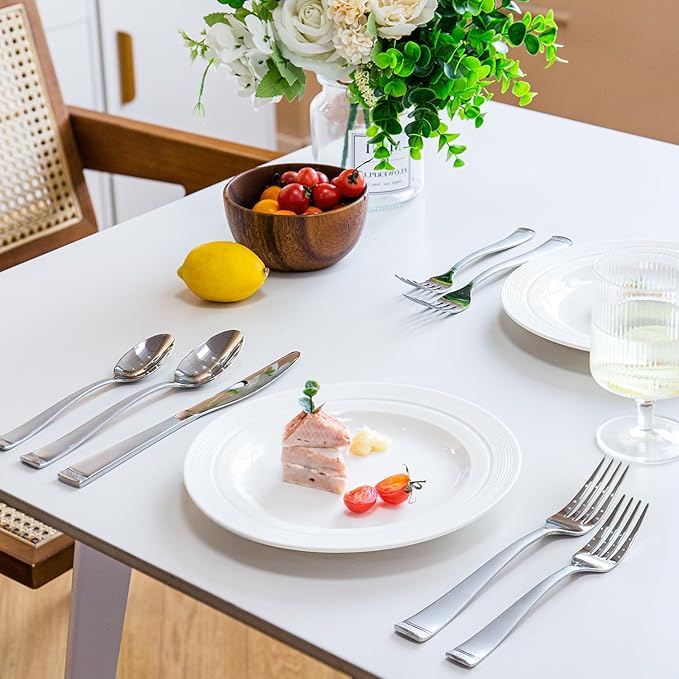 HIKAA 60PCS Matte Handle Silverware Set for 12, Stainless Steel Flatware Set, Modern Design Cutlery Set for Home/Hotel/Wedding, Dishwasher Safe