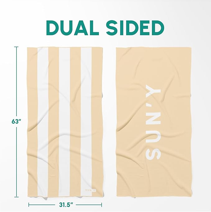 SUN'Y Waffle Microfiber Beach Towel – Sand Free, Quick Dry, Ultra Absorbent, Lightweight & Compact Travel Towel with Carry Bag - Large (63” x 31.5”), Natural Sand