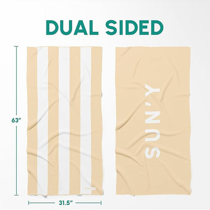 SUN'Y Waffle Microfiber Beach Towel – Sand Free, Quick Dry, Ultra Absorbent, Lightweight & Compact Travel Towel with Carry Bag - Large (63” x 31.5”), Natural Sand