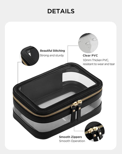 HBlife Clear Makeup Organizer, Portable Travel Toiletry Cosmetic Case for Women, Medium Make Up Train Case Transparent Storage Pouch with Handle(Black)