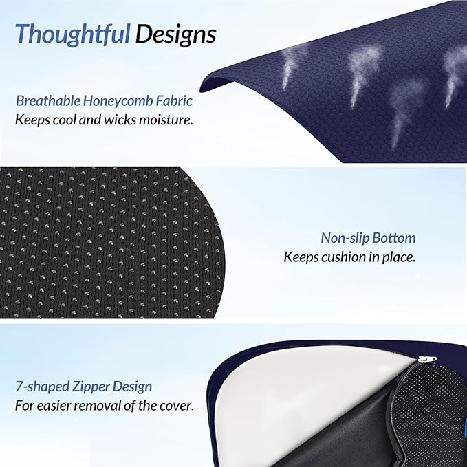 ZIKEE Ergonomic Seat Cushion with Thigh Relief Slope, Office Chair Cushion with Premium Memory Foam for Car, Home, U-Shaped Design Alleviates Hip, Tailbone Pain, Anti-Slip Sciatica Pain Relief Pillow