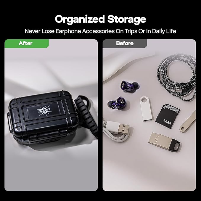 Linsoul Kiwi Ears SONICAP Waterproof Earbud Case,Hard Protective IEM Storage Box with EVA Lining,Hard Carrying Bag for Headphones,Earphone,Travel Carrying Case Fit for ZS10 Pro,Zero:2,EW300 (Black)