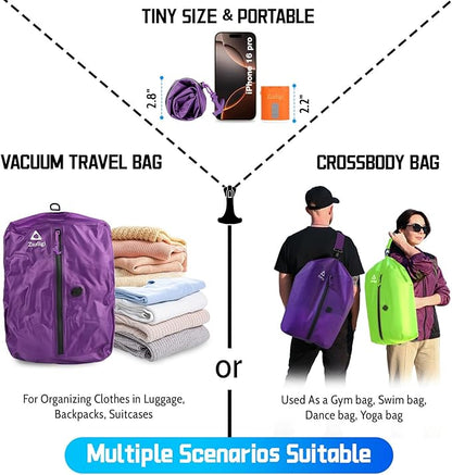 Zurligi Vacuum Bags for Travel with Pump, Vacuum Compression Bag with Adjustable Shoulder Strap, IP67 Reusable Vacuum Packing Cubes for Luggage, Backpack, Suitcase, Yoga, Swim, Beach