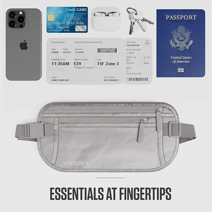 Travel Money Belt, RFID Blocking for Men & Women - Ideal for Keeping Your Cash, Credit Card, Passport, Phone Safe When Traveling (Sleek Silver)