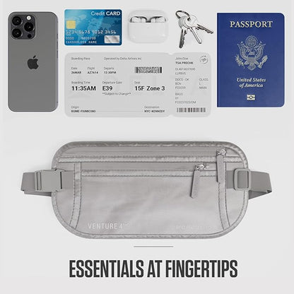 Travel Money Belt, RFID Blocking for Men & Women - Ideal for Keeping Your Cash, Credit Card, Passport, Phone Safe When Traveling (Sleek Silver)