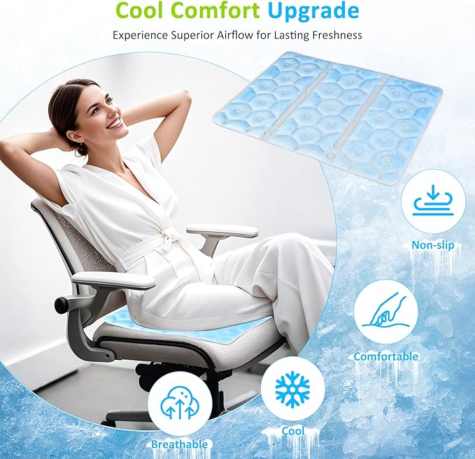 Cooling Seat Cushion, Y28°F Desk Chair Cushion Reusable Ice Mat with PCM Cooling Mat Technology, No Condensation, Foldable & Portable Chair Cushion for Office, Camping, Bed, Car