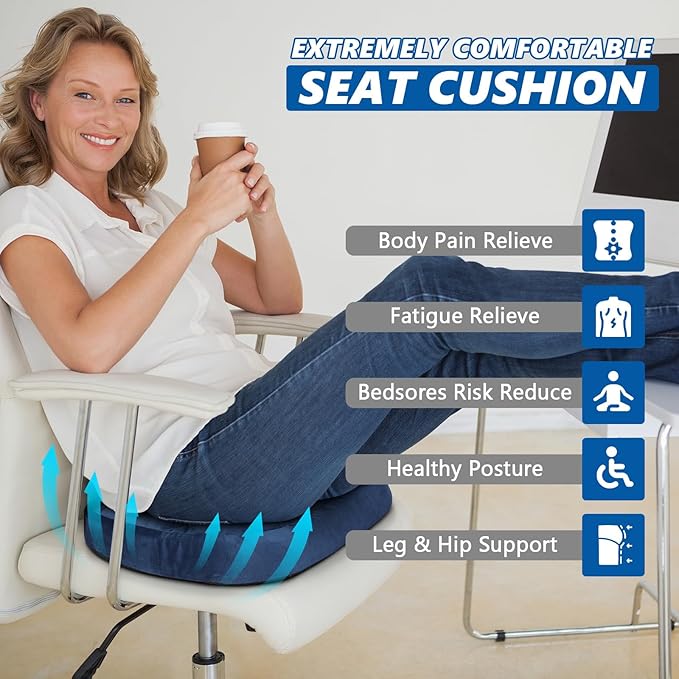 Seat Cushion for Office Chair, Tailbone & Sciatica Pain Relive, Butt Donut Pillow for Long Sitting Hours with Washable Cover, Soft Foam Cushion for Car, Wheelchair, Airplane, Truck (Blue)