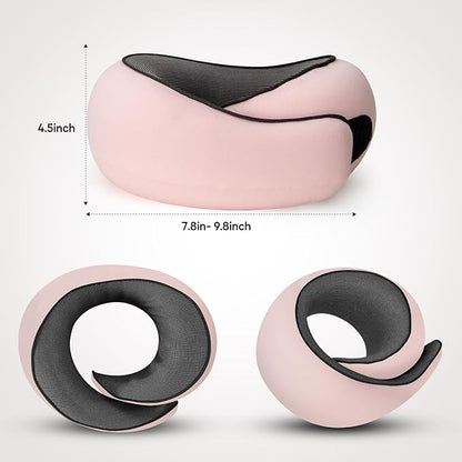 NOCRLG Travel Pillow, Travel Neck Pillow for Airplanes Car, 100% Pure Memory Foam Travel Pillow, Sleeping Essentials for Long Flight 360° Head Support Degree Comfort and Breathability Pink