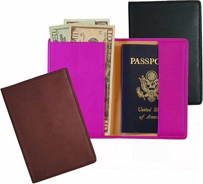 Royce Leather RFID Blocking Passport Travel Document Organizer in Leather, Tan, One Size