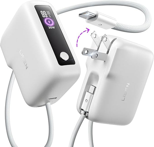 LISEN 3 in 1 Fast Travel Charger, 35W Power Bank Fast Charging Portable Charger with Wall Plug Built in Cable, 7000mAh Traveling Essentials Christmas Vacation Gifts for iPhone 17 16 Pro Samsung S25 24