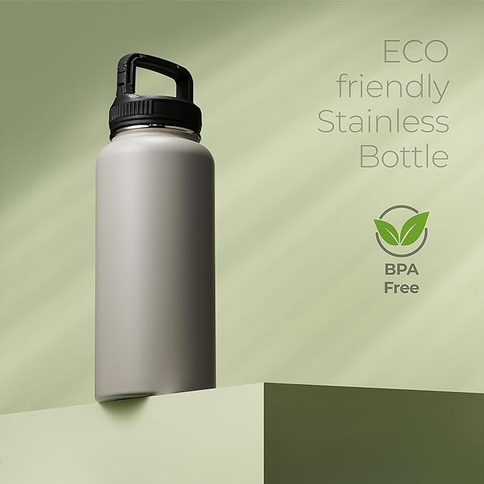 SipX™ Triple-Insulated Stainless Steel Water Bottle 32oz. With 3 Lids, BPA-Free Reusable Insulated Water Bottle Keeps Cold 24 Hours, Metal Water Bottle Made Of Sustainable Material For Hiking & Biking