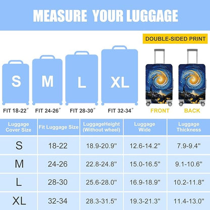 Art Print Travel Suitcase Cover – Starry Night Style Waterproof Luggage Cover and Stretchable Suitcase Protector for Checked Bags,Fits 24"-26" Luggage,M